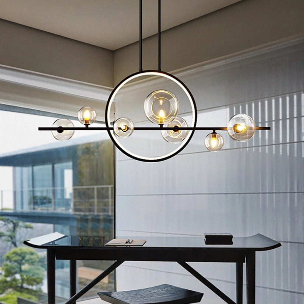 Minimalist 10-Light Glass Globe Shade Black Kitchen Island Light for Dining Room