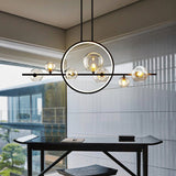 Minimalist 10-Light Glass Globe Shade Black Kitchen Island Light for Dining Room