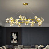 Gold 12-Light Glass Globe LED Chandelier with Adjustable Cable