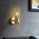 Modern 2-Light Brass Wall Sconce in Wheat-Straw Lampshade