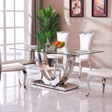71" Contemporary Rectangle Tempered Glass Top Dining Table