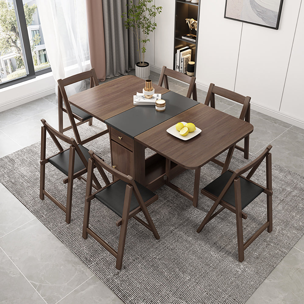 5-Piece 59" Rectangle Dining Table Set Ash Wood Foldable Walnut