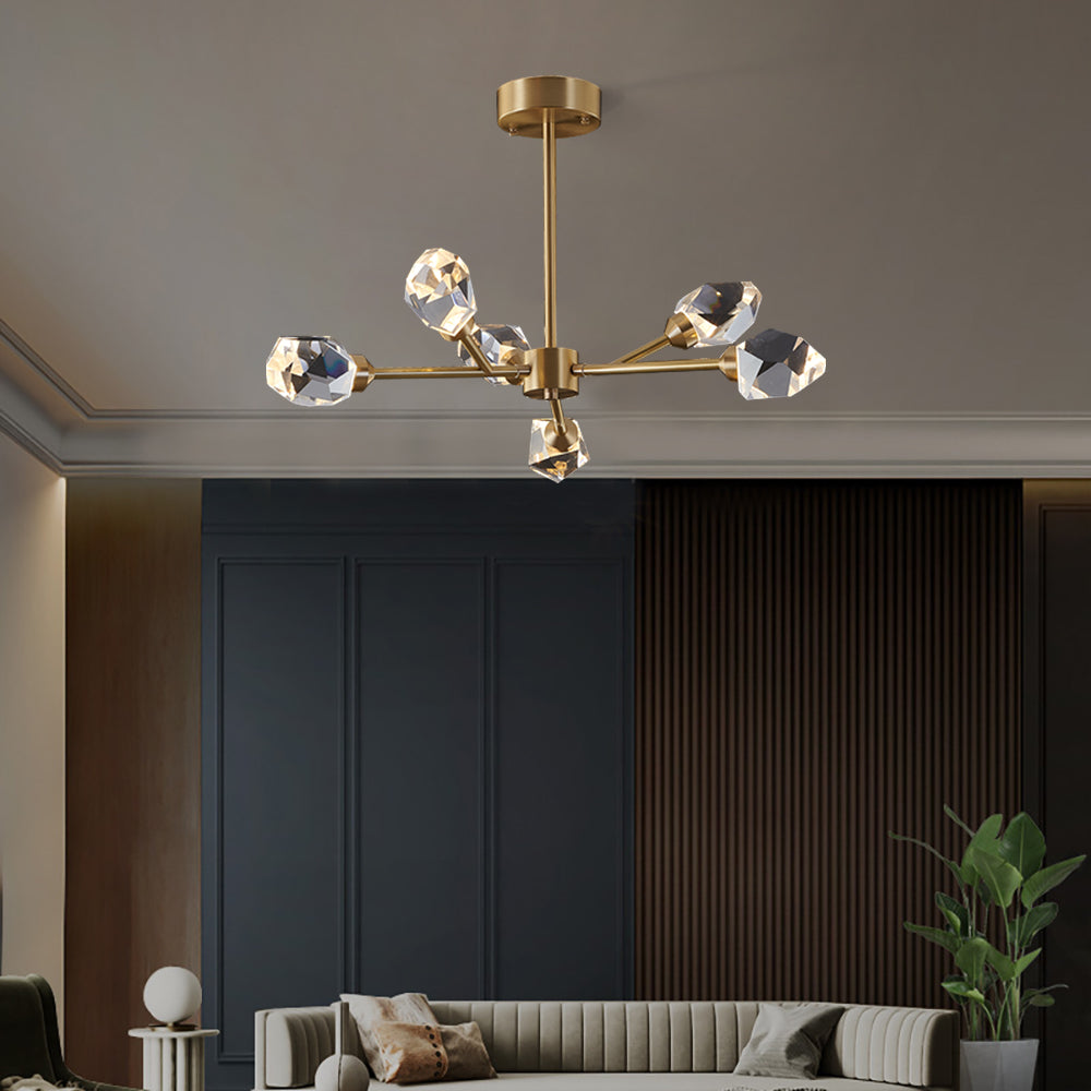 Modern Brass Sputnik Crystal Chandelier 9-Light for Living Room & Dining Room