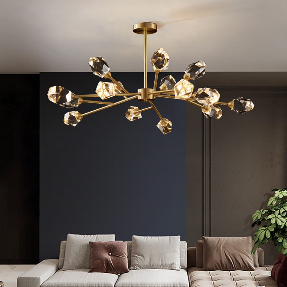 Modern Brass Sputnik Crystal Chandelier 9-Light for Living Room & Dining Room