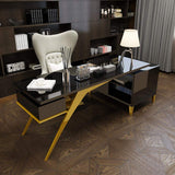 55.1" Ultra Modern L-Shape Writing Desk Computer Desk with Side Cabinet & Drawers-Desks,Furniture,Office Furniture
