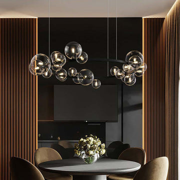Modern Black Glass Bubble Chandelier 24-Light for Living Room and Dining Room