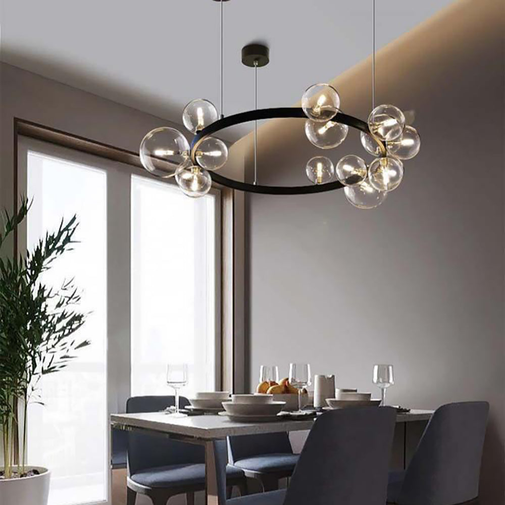 Modern Black Glass Bubble Chandelier 24-Light for Living Room and Dining Room