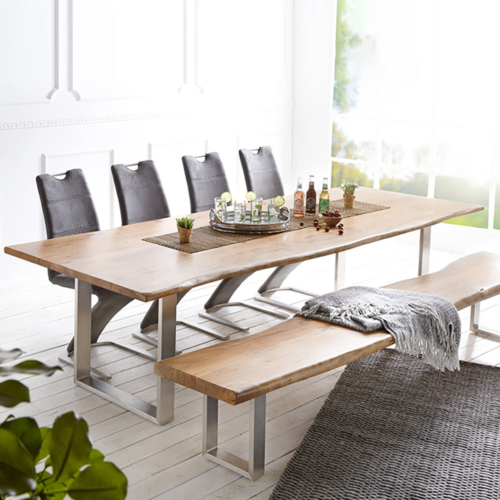 Rustic 60" Live Edge Dining Table for 6 Person Wooden Tabletop Sled Base