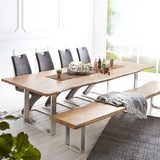 Rustic 60" Live Edge Dining Table for 6 Person Wooden Tabletop Sled Base