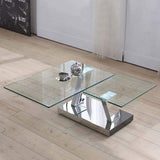 Silver Contemporary Extendable Tempered Glass Top Rectangle Coffee Table-Richsoul-Coffee Tables,Furniture,Living Room Furniture