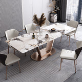 Rectangle Extendable Dining Table with Stone Top & Stainless Steel Base