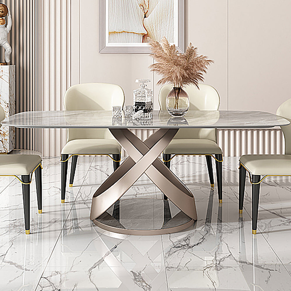 63" Modern Dining Table Stone Dining Table with X Stainless Steel Base