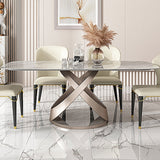 63" Modern Dining Table Stone Dining Table with X Stainless Steel Base