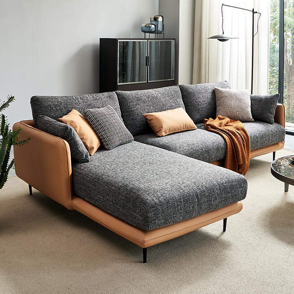 111.4" Modern Gray & Orange Sectional Sofa Loveseat with Chaise-Furniture,Living Room Furniture,Sectionals
