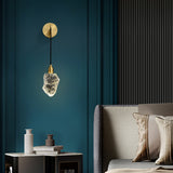 Gold Brass Wall Sconce Hanging Wall Light with Crystal Shade & Adjustable Cable