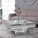 Modern Glam Mirrored Glass Coffee Table with Glitter Accents-Coffee Tables,Furniture,Living Room Furniture