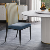 Modern White Leather & Blue Velvet Upholstered Dining Chair Side Chair