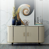 Modern Beige Faux Marble and MDF 2-Door Sideboard Cabinet with Metal Handles