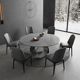 51.2"Round Black Dining Table with Stone Top & Carbon Steel Base