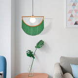 Stylish Yellow Fringe Pendant Light Half-Moon Gold Ceiling Lamp