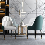 Modern PU Leather Set of 2 Dining Chairs in White & Green with Metal Legs