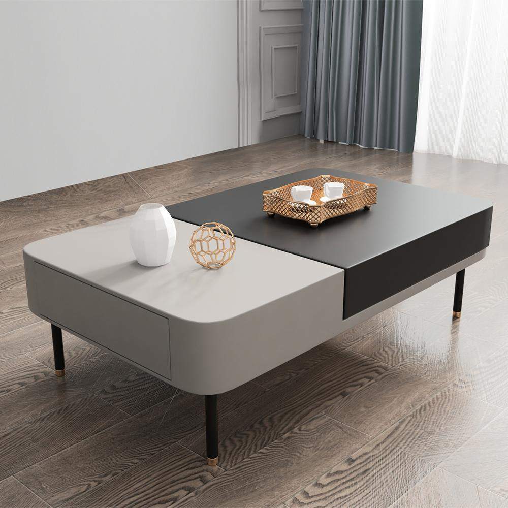 White & Black Modern Extendable Coffee Table with Storages and Drawer-Coffee Tables,Furniture,Living Room Furniture