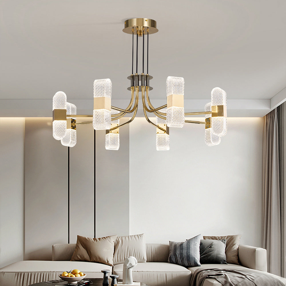 Modern 6-Light Acrylic LED Gold Sputnik Chandelier for Living Room