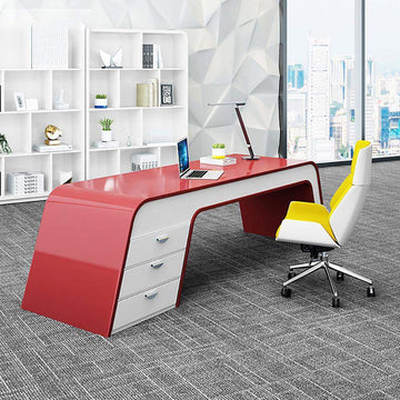 Red & White Metal Office Desk with 3 Drawers of Contemporary-Desks,Furniture,Office Furniture