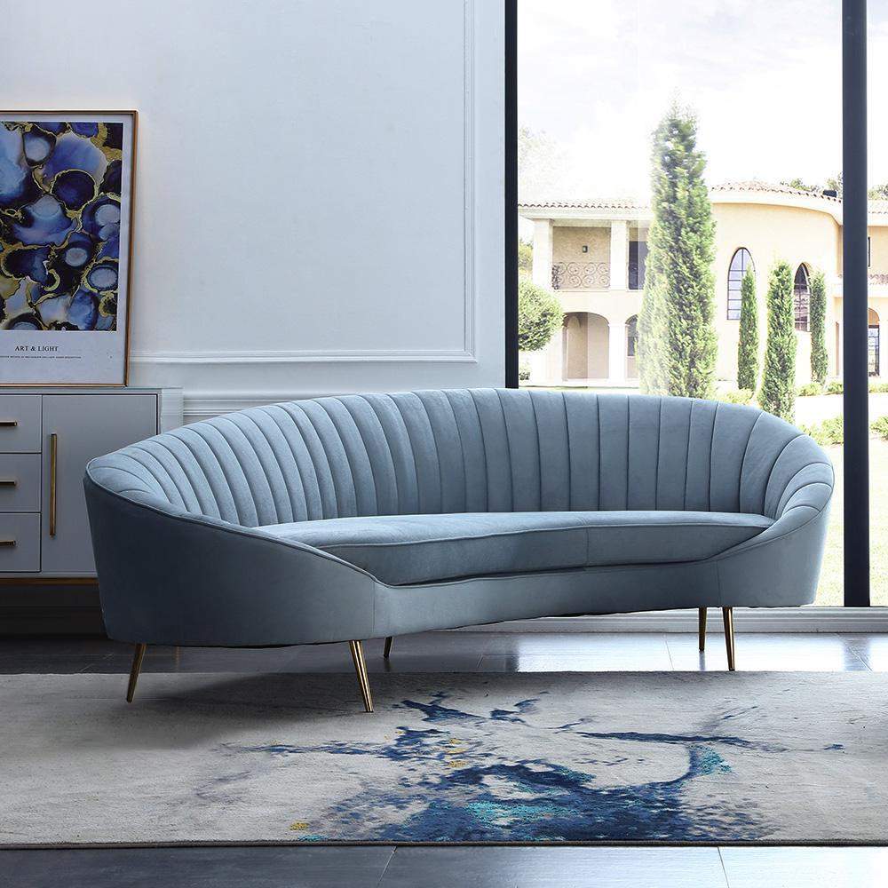 103" Brown Tufted Curved Performance Velvet Sofa with Gold Metal Legs-Furniture,Living Room Furniture,Sofas & Loveseats