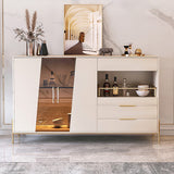 Minimalist Light Khaki Buffet Tempered Glass Doors & Shelf Sideboard Tray Wine Rack