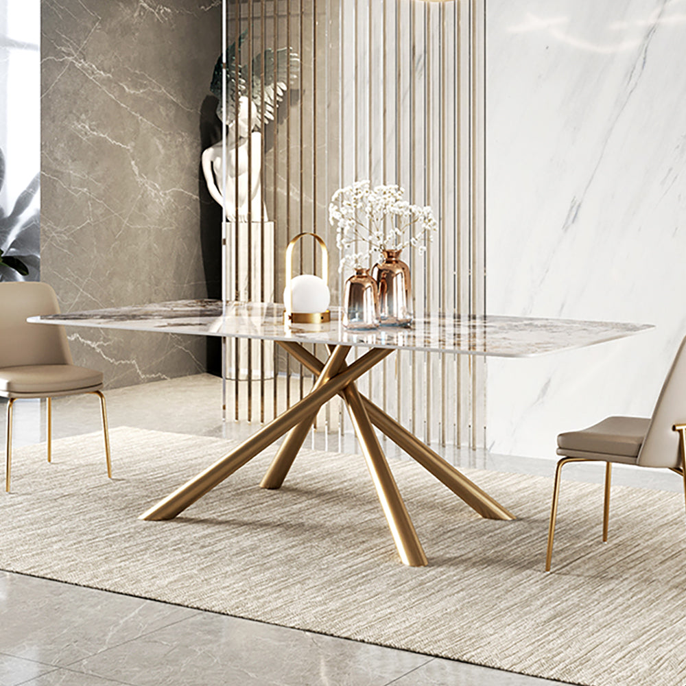 79" Modern Stone Top Rectangle Dining Table with Stainless Steel Trestle
