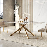 79" Modern Stone Top Rectangle Dining Table with Stainless Steel Trestle