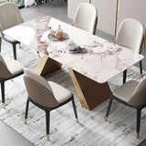63" Contemporary White Rectangular Stone Dining Table Gold X-Base Dinner Table