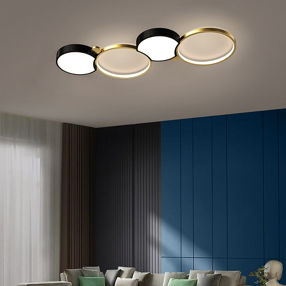 Multi-Circles 5-Light LED Flush Mount Ceiling Light in Black & Gold