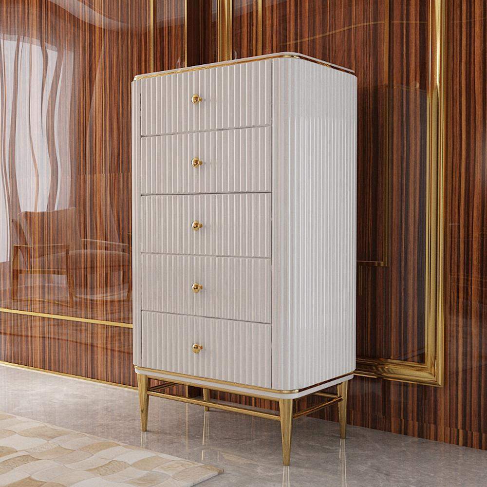 25.6" Chest Light Luxurious White & Gold 4-Drawer Dresser-Wehomz-Cabinets & Chests,Furniture,Living Room Furniture