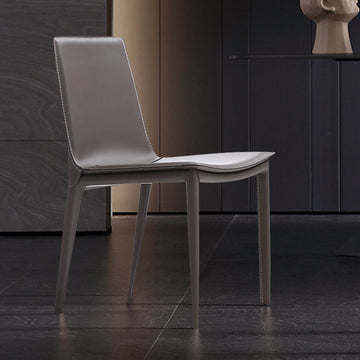 Gray Saddle Leather Upholstered High Back Dining Chair Set of 2