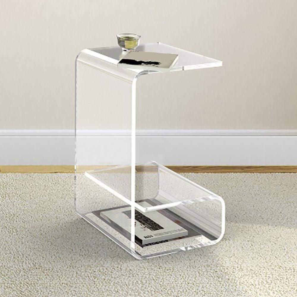Modern Clear Acrylic End Table with Storage C-Shaped Side Table-Richsoul-End & Side Tables,Furniture,Living Room Furniture
