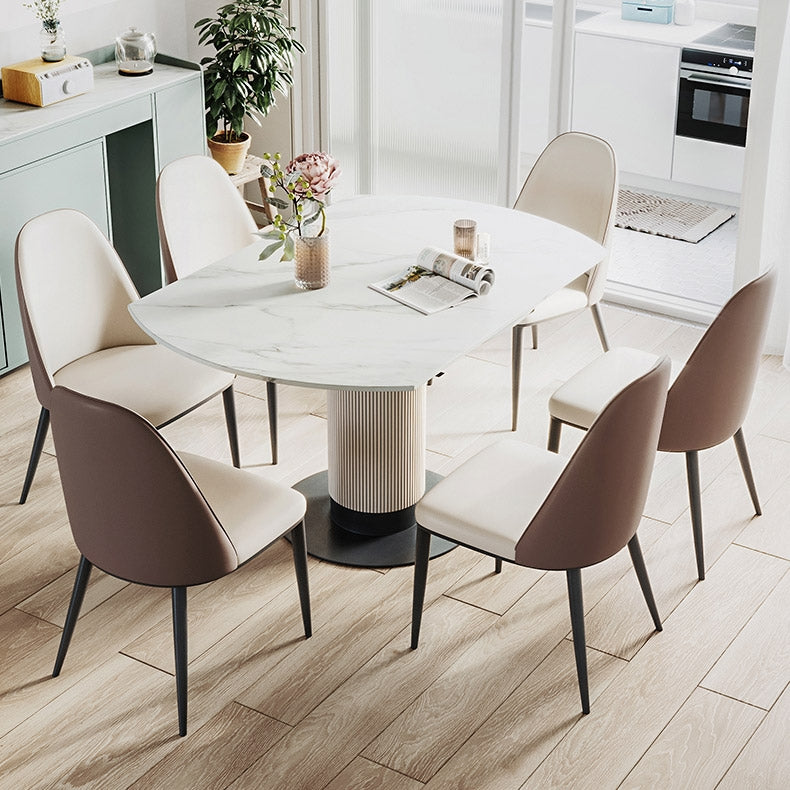 Modern Leaf Extendable Stone Dining Table Carbon Steel Base