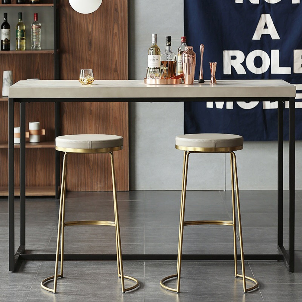 Gold & Beige PU Leather Upholstered Round Bar Height Stool Backless Set of 2