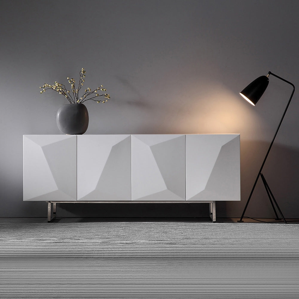 Modern White Buffet Sideboard Kitchen Sideboard Cabinet with 4 Doors Adjustable Shelves
