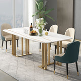 55.1" White Dining Table with Rectangular Stone Top & Metal Frame