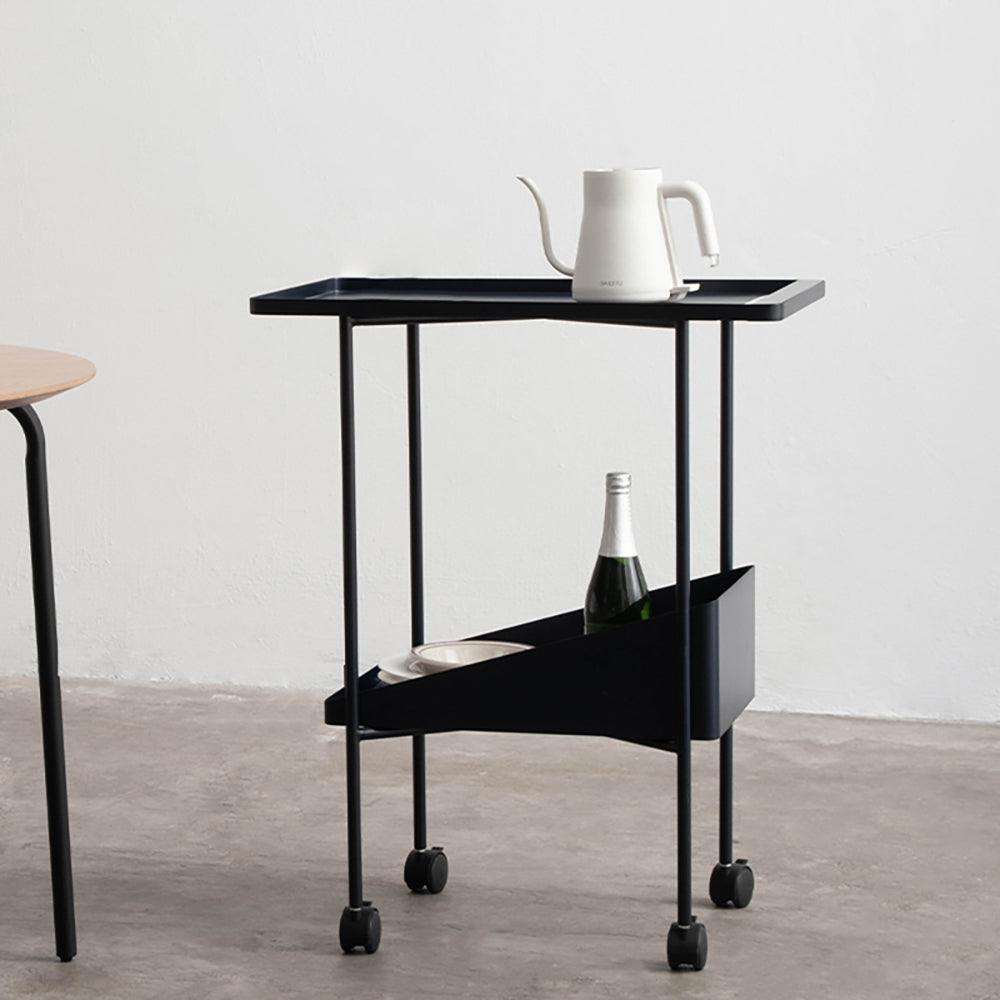 Modern Black Metal Bar Cart 2-Tier Trolley on Wheels