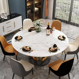 Modern Round White Dining Table for 6 Person Marble Top Gold & Black Pedestal