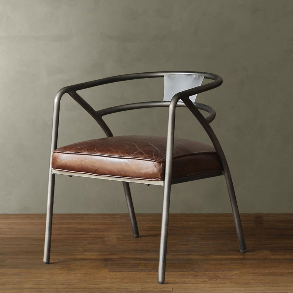 Industrial Gray and Brown Upholstered Dining Chair Set of 2