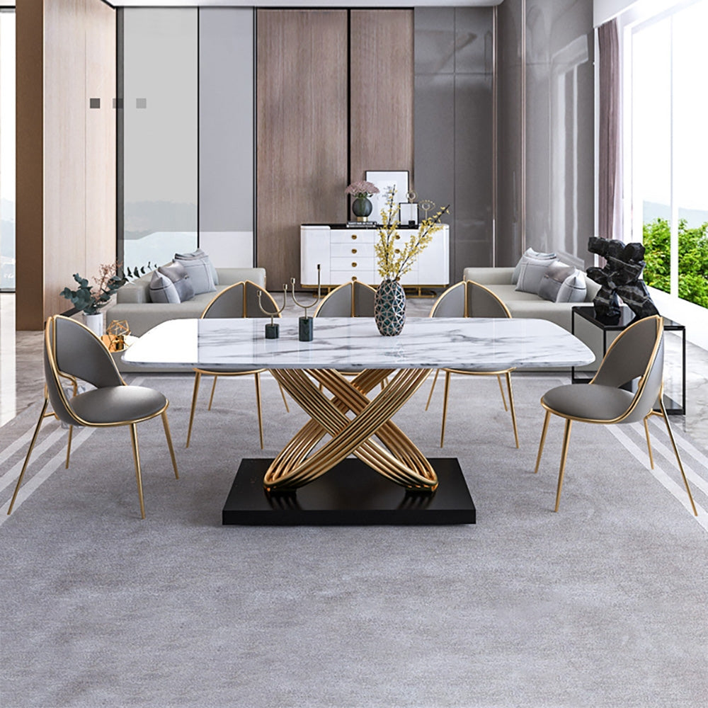 Modern Dining Chair PU Leather Upholstered Stainless Steel Gold Finish Chair Set of 2