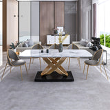 Modern Dining Chair PU Leather Upholstered Stainless Steel Gold Finish Chair Set of 2
