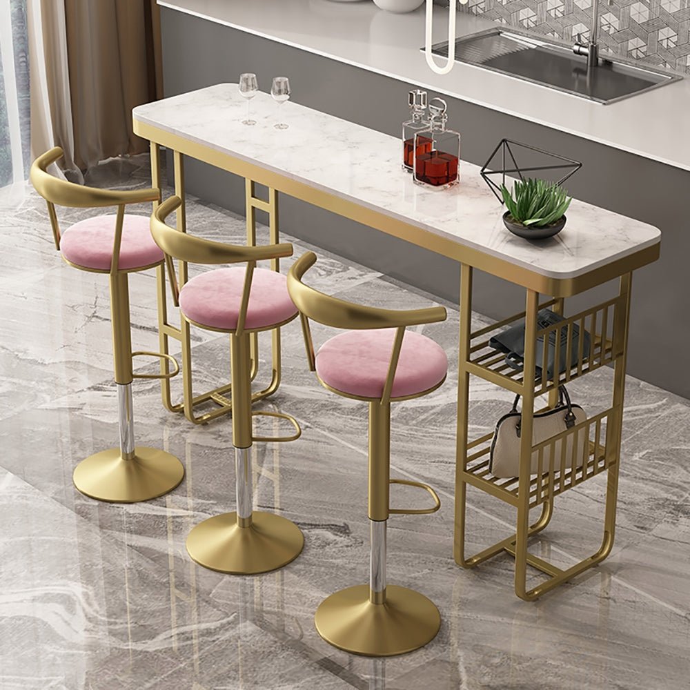 40.9" Bar Stool with Backrest Velvet Upholstery Bar Height with Footrest Pink Bar Chair