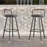Modern Black Metal Bar Stool Set of 2 with Backs & Footrest PU Leather Upholstery