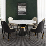 47.2" Round White Stone Dining Table Black Carbon Steel Base