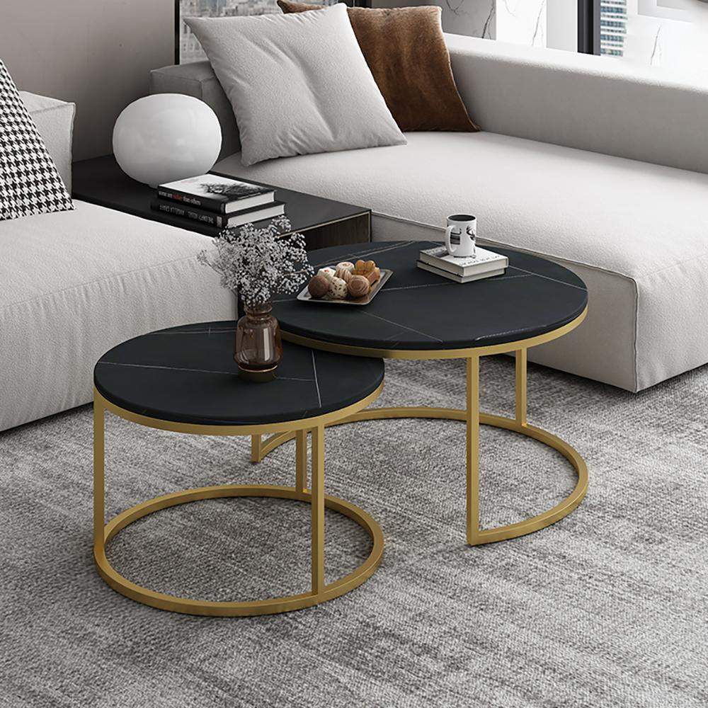 Nordic Round Coffee Table Gold Metal & White Marble Accent Table with Set of 2-Wehomz-Coffee Tables,Furniture,Living Room Furniture